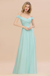 Stunning Sweetheart Ruffles Simple Prom Dresses Off the Shoulder aline Bridesmaid Dress