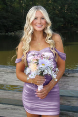 Stylish Sheath Off the Shoulder Pink Short Homecoming Dress with Ruched