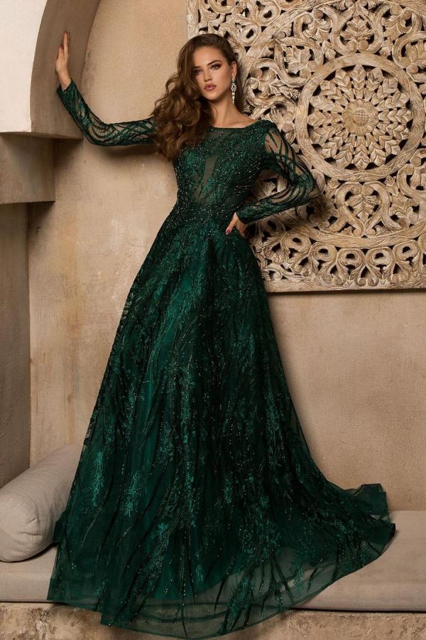 Dark Green Ball Gown With Sleeves Ball Gown Off Shoulder Sleeves