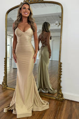 Suzhoufashion Stylish Mermaid Spaghetti Straps Green Long Satin Prom Dress With Lace Up Formal Evening Gown