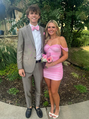 Stylish Sheath Off the Shoulder Pink Short Homecoming Dress with Ruched