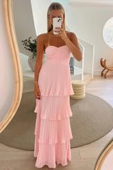 Suzhoufashion A Line Sweetheart Pink Long Prom Dress With Ruffles Formal Evening Gown