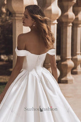 Suzhoufashion A Line Wedding Dress Satin Off the Shoulder Bridal Gown