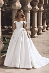 Suzhoufashion A Line Wedding Dress Satin Off the Shoulder Bridal Gown