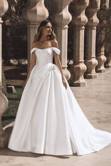 Suzhoufashion A Line Wedding Dress Satin Off the Shoulder Bridal Gown