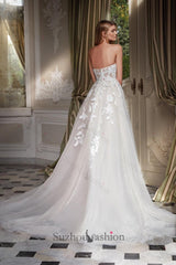 Suzhoufashion A Line Wedding Dress Sweetheart Floor Length Bridal Gown with Lace Appliques