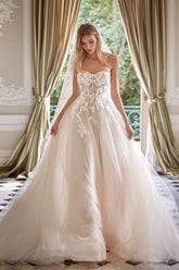 Suzhoufashion A Line Wedding Dress Sweetheart Floor Length Bridal Gown with Lace Appliques