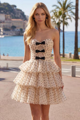 Suzhoufashion Apricot & Black Polka Dot Strapless Keyhole A-Line Short Homecoming Dress
