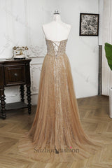 Suzhoufashion Beaded Formal Dress Strapless Sheath Wedding Party Dress with Panel Train