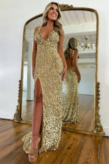 Suzhoufashion Beaded Prom Dress With Deep V Neck Slit And Open Back Formal Evening Gown