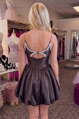 Suzhoufashion Black Beaded A Line Keyhole Short Corset Homecoming Dress