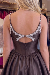 Suzhoufashion Black Beaded A Line Keyhole Short Corset Homecoming Dress