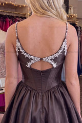 Suzhoufashion Black Beaded A Line Keyhole Short Corset Homecoming Dress