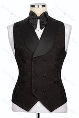 Suzhoufashion Black Crystals 3 Piece Jacquard Bespoke Prom Suits