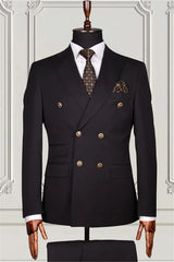 Suzhoufashion Black Double Breasted Peaked Lapel Men Suits