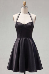 Suzhoufashion Black Halter Beaded A-Line Short Homecoming Dress