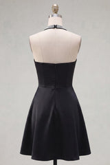 Suzhoufashion Black Halter Beaded A-Line Short Homecoming Dress