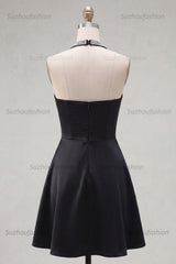 Suzhoufashion Black Halter Beaded A-Line Short Homecoming Dress