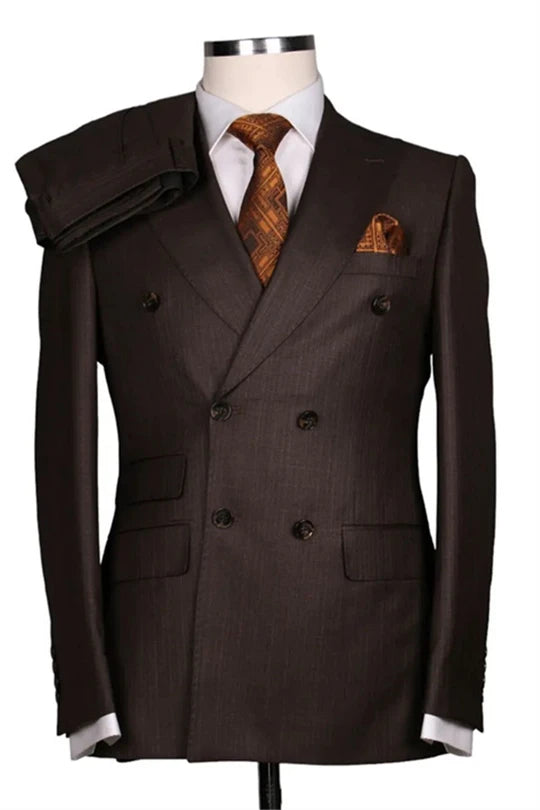 Suzhoufashion Black Peaked Lapel Double Breasted Wedding Men Suits