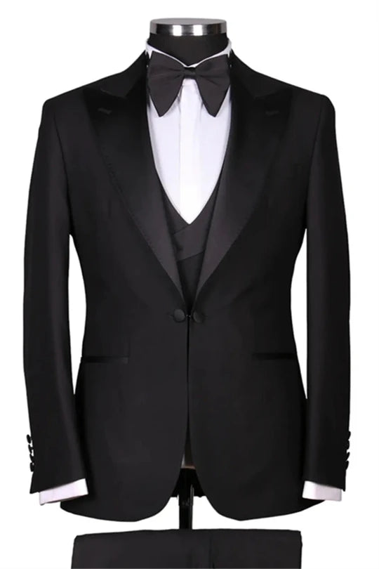 Suzhoufashion Black Peaked Lapel Single Breasted Wedding Men Suits