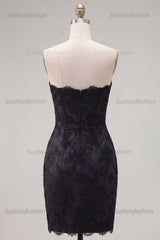 Suzhoufashion Black & Pink Floral Strapless Beaded Corset Tight Short Homecoming Dress with Bow