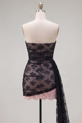 Suzhoufashion Black Strapless Beaded Tight Short Homecoming Dress with Sash