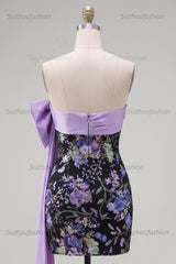 Suzhoufashion Black Strapless Sequin Floral Tight Short Homecoming Dress with Bow