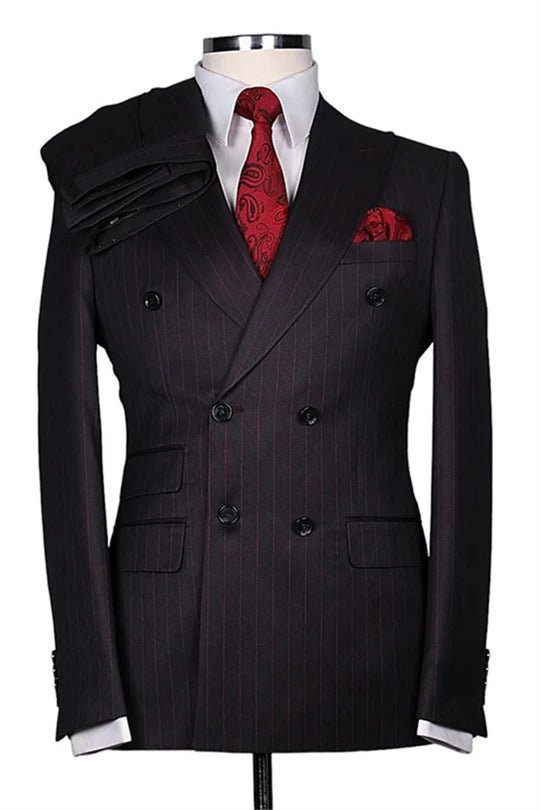 Suzhoufashion Black Striped Double Breasted Formal Business Suits