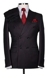 Suzhoufashion Black Striped Double Breasted Formal Business Suits