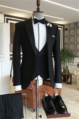 Suzhoufashion Black Three Pieces Peaked Lapel Wedding Groom Suits