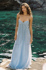 Suzhoufashion Bling A Line Spaghetti Straps Grey Blue Long Party Dress With Beading Formal Evening Gown