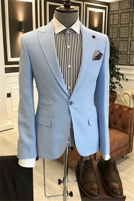 Suzhoufashion Blue One Button Peaked Lapel Two Pieces Slim Fit Men Suits