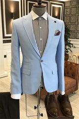 Suzhoufashion Blue One Button Peaked Lapel Two Pieces Slim Fit Men Suits
