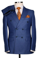Suzhoufashion Blue Peaked Lapel Double Breasted Wedding Men Suits