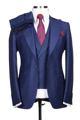 Suzhoufashion Blue Slim Fit Peaked Lapel Prom Outfits For Men