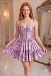 Suzhoufashion Blush Corset Metallic Short Homecoming Dress with Keyhole