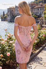 Suzhoufashion Blush Floral Beaded Corset Tight Short Homecoming Dress