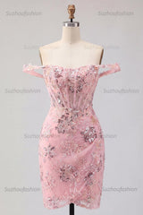 Suzhoufashion Blush Floral Beaded Corset Tight Short Homecoming Dress