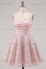 Suzhoufashion Blush Strapless Beaded Ruched A-Line Short Homecoming Dress