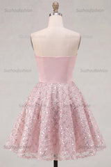 Suzhoufashion Blush Strapless Beaded Ruched A-Line Short Homecoming Dress