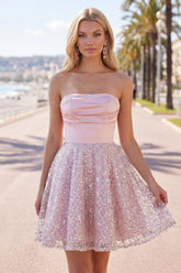 Suzhoufashion Blush Strapless Beaded Ruched A-Line Short Homecoming Dress
