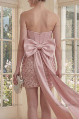 Suzhoufashion Blush Strapless Sequin Corset Tight Short Homecoming Dress with Bow
