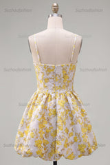 Suzhoufashion Butter Yellow Floral Keyhole A-Line Short Homecoming Dress with 3D Flower