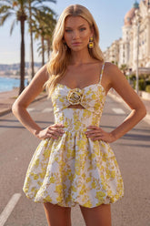 Suzhoufashion Butter Yellow Floral Keyhole A-Line Short Homecoming Dress with 3D Flower