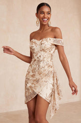 Suzhoufashion Champagne Floral Sequins Tight Short Homecoming Dress