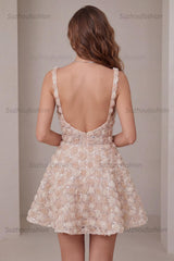 Suzhoufashion Champagne Sequin A-Line Short Homecoming Dress with 3D Flowers