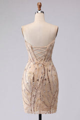 Suzhoufashion Champagne Sequin Tight Short Corset Homecoming Dress