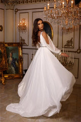 Suzhoufashion Charming Summer Chiffon A-line V-neck Beach Wedding Dresses With Long Sleeves