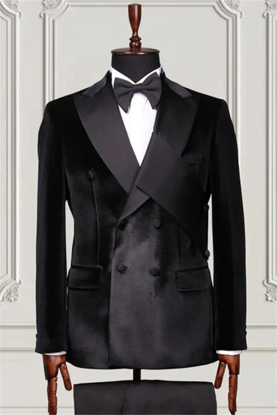 Suzhoufashion Classic Black Velvet Double Breasted Men Suits
