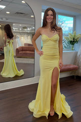 Suzhoufashion Classic Mermaid Sweetheart Yellow Long Prom Dress With Split Front Open Back Formal Evening Gown